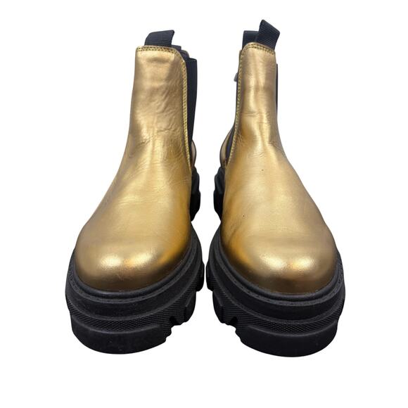Ganni Low Chelsea Boots Metallic Leather Chunky Lug Sole Cyberpunk Gold Sz 10 - Picture 4 of 10